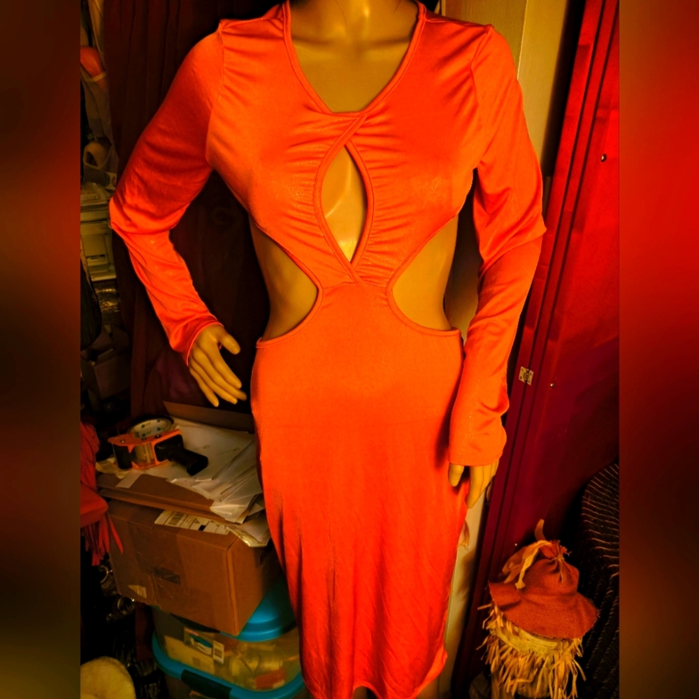 Elegant Orange Cut-Out Dress
